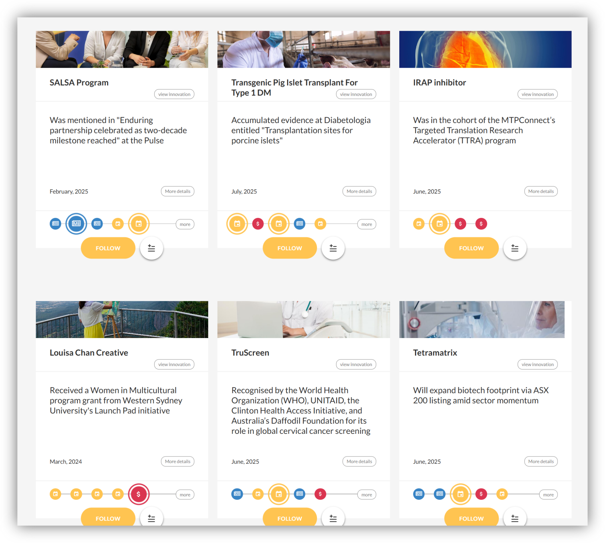 Health innovations as followable tiles